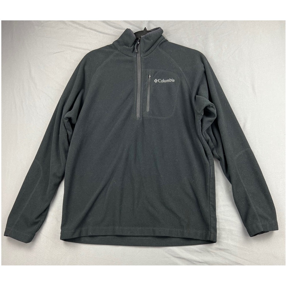 Columbia Fleece Pullover Mens Medium 1/4 Zip Jacket Black Pocket Good